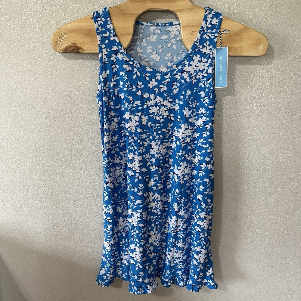 NEW Draper James Ruffle Shift Dress Blue Shadow Floral Size S/M Sleeveless